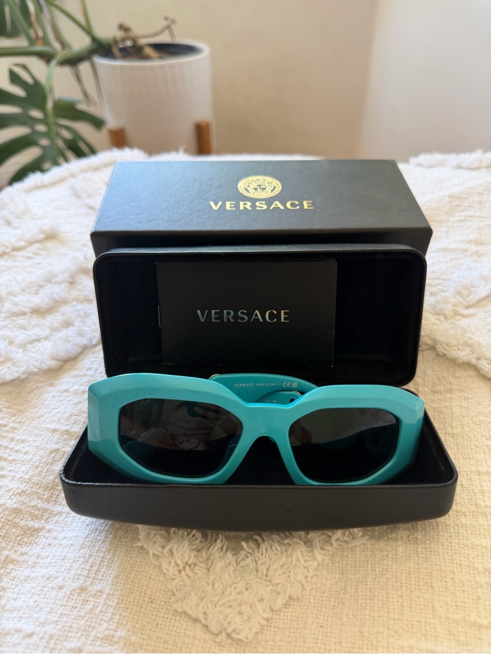 Versace  Meduza Turquoise Geometric Oversized Sunglasses